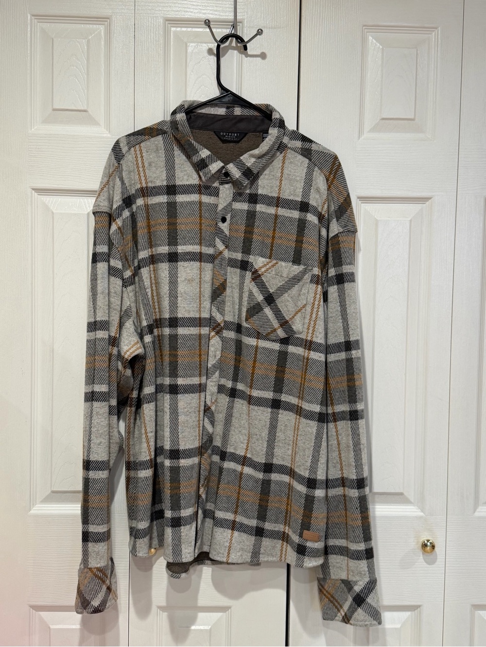 Tailor Vintage Men's Grey and Brown Plaid Button-Down Shirt